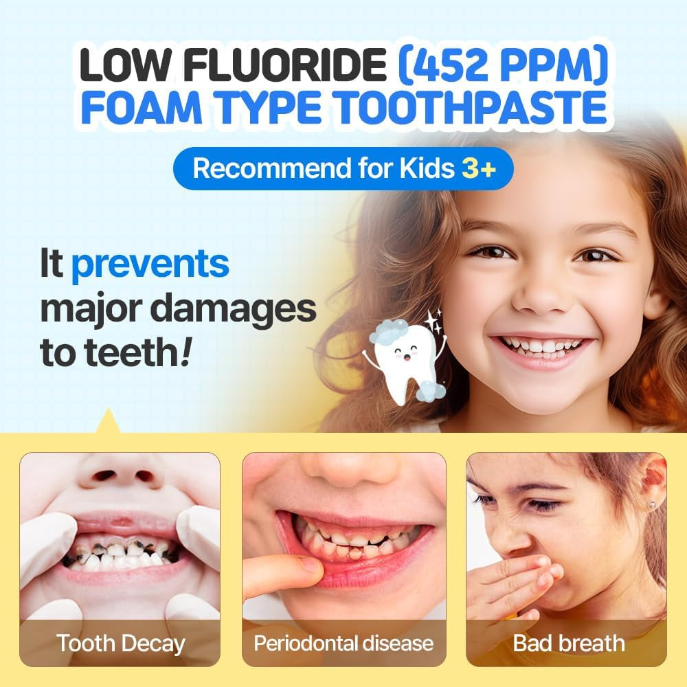 Snowbuddy Foam Toothpaste Kids - Mint Flavors - 1 Pack, anti Cavity with Low-Fluoride, for U-Shape Toothbrush and Mouthwash for Dental Care
